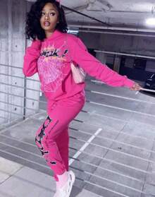 Men's Hip Hop Spider Web Pattern Letter Pattern Harajuku Retro Hoodie Long Sleeve And Pants  For Men - Hot Pink - View 5