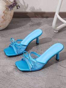 Hellblaue Sommer Neue Mesh Schleife Offene Zehe High Heel Sandalen, vielseitige einfache dünne Absatz Sandalen für Frauen zum Outfit außerhalb