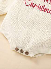 Mono de punto con cuello redondo y manga larga con bordado de letras para bebé, mi primer suéter navideño - Blanco - Ver 8