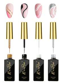 2支/4支装 12毫升超亮金属美甲凝胶,闪光银色、金色、白色、黑色彩绘凝胶,半永久UV凝胶指甲油 - 彩色 - 查看 2