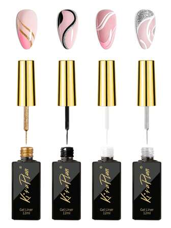 2pcs/4pcs 12ml Super-Bright Metallic Painting Liner Gel Nail Polish Glitter Silver Gold White Black Drawing Gel Semi Permanent UV Gel Nail Art Varnish