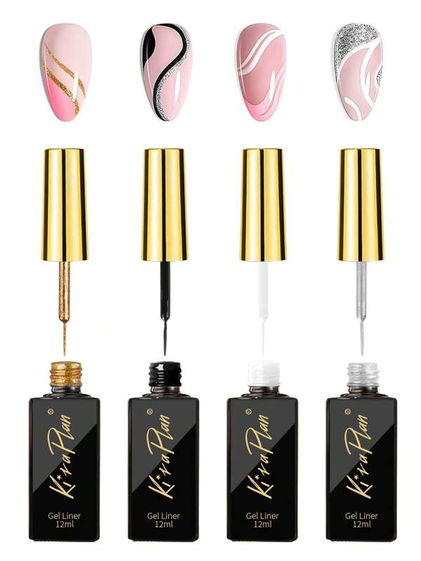 2pcs/4pcs 12ml Super-Bright Metallic Painting Liner Gel Nail Polish Glitter Silver Gold White Black Drawing Gel Semi Permanent UV Gel Nail Art Varnish