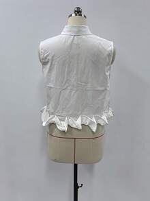 Stylish French Shirt Vest, Casual Cotton Short Sleeveless Collared Ruffle Hem White Top, Essential For Summer Outings - White - View 6