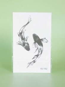 1pc Koi Fish Temporary Tattoo Sticker, Semi-Permanent Tattoo, European Style, Waterproof & Sweatproof, Lasts 1-2 Weeks, Realistic Herbal Juice, Non-Reflective, Black Faux Tattoo Sticker, Unisex, Applicable To Arms, Chest, Legs, Abdomen, Waist, Fingers, Neck, Etc., Modern Minimalist Body Art - Black - View 6
