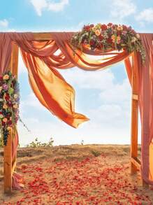 1/2pcs Orange Red Polyester Wedding Valance, Wedding Archway Fabric, Birthday Party Background Decoration, Wedding Party Bridal Shower Decor Room Decoration Supplies, Stair Fence Decor, Chair Back Decoration, Sheer Mesh Door Curtain, Gauze Table Runner, Table Cover, Banquets Party Supplies