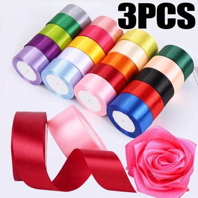 3 piezas 72 yardas/4cm Cinta de raso para la decoración de cajas de regalo y accesorios de ropa, cinta de tejido de rosa para manualidades de bricolaje en festivales y cumpleaños.