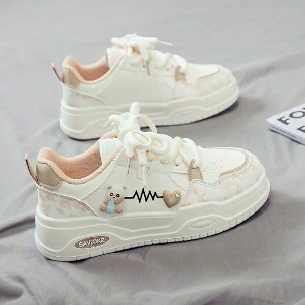 Women's Casual Spring New Thick Sole Sneakers, White Vulcanized Shoes, Sports Chunky Sneakers, Versatile For Spring & Autumn