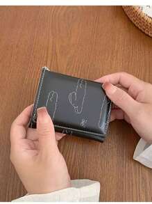 1pc Women's Cute Cartoon Rabbit Pattern Small Wallet With Bowknot Pendant, Lightweight Compact Card Holder Pouch, Anti-RFID Credit Card Organizer, Holiday Gift, Tri-Fold Snap Closure Handbag - Black - View 5