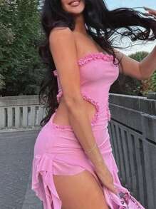 Women's Strapless Ruffle Hem Long Dress