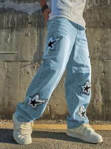 Quần Jeans Ống Thẳng Rộng Nhẹ Thường Ngày Cho Nam, Phong Cách Đường Phố - Màu xanh bạc hà - Xem 4