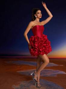 Đầm dạ hội trang trọng họa tiết hoa 3D thời trang mùa hè Toosun, thích hợp cho lễ tốt nghiệp, tiệc về quê, tiệc tùng và sự kiện cưới, đầm dự tiệc, đầm dự tiệc cưới - Đỏ - Xem 6