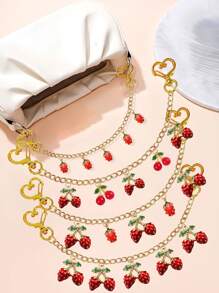 10.6 英寸/27 厘米粉色爱心草莓樱桃钱包包链吊饰包装饰链吊坠装饰包链吊饰配饰女士单肩斜挎包腋下包夏季 - 彩色 - 查看 3