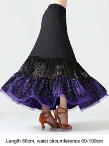 Ladies' Skirt Dance Lace Sequin Swing Dance Dress Practice Performance Dress Big Swing Skirt Ballroom Dance Performance Dress Big Swing Long Skirt - Multicolor - View 5