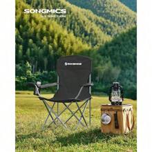 SONGMICS Silla de Camping, Juego de 2 Sillas de Exterior, Respaldo Alto, Apoyabrazos, Bolsillo para Tazas, Portátil, Plegable, Carga de 330 lbs, Acampada, Jardín, Pesca, Terraza, Negro MGCB08BK - Azul - Ver 2