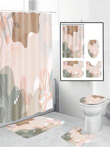 Juego de 1/4 cortinas de baño impermeables con estampado bohemio, que incluye alfombrilla y tapa de váter a juego. Diseño abstracto medieval con elementos geométricos, hojas y plantas de colores. Ganchos incluidos. Material de poliéster lavable. Perfecto como regalo del Día de la Madre, regalo personalizado para mamá, regalo de última hora, ideas del Día de la Madre, regalos del Día de la Madre Domingo, tarjetas hechas a mano para mamá, mejores regalos del Día de la Madre por menos de $50