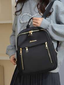 女士双肩包2024新款牛津布背包大容量防水旅行单肩包学生书包 - 黑色 - 查看 6