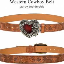 1pc Men/Women Retro Rose & Heart Engraved Buckle Leather Belt, Personalized Casual Waist Belt Suitable For Jeans, Ideal For Teen, Summer, Casual, Outdoor, Athletic, Vacation, Travel, Graduation, Birthday, Daily Wear