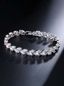 1pc Fashionable Cubic Zirconia Copper Inlaid Zirconia Women's Adjustable Silver Color Bracelet, Daily Wear