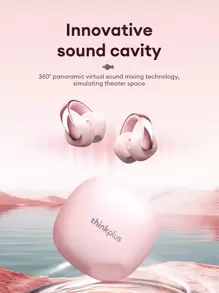 Lenovo 联想 LP38 蓝牙耳机，入耳式立体声环绕音质，5.4 指向性声音，通话、运动、跑步、音乐、长续航、麦克风、低延迟、被动降噪，适用于智能手机和平板电脑的无线耳机 - 粉色 - 查看 3