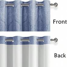 DWCN 2pcs Ombre Blackout Curtains For Bedroom - Damask Patterned Thermal Insulated Grommet Curtains For Living Room - 新深藍 - 查看 5