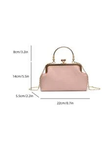 HELLO WEEKEND 1pc Woven Texture Solid Colored PU Tote Handbag, Fashionable & Portable For Daily Use By Women - Pink - View 2