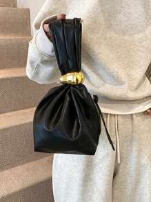 1 Stück Damen Handtasche aus PU Leder in Einfarbig, Mini Cloud Raffung Design mit Metall Zierverschluss, geeignet für täglichen Gebrauch und Einkaufen - Schwarz - Übersicht 14
