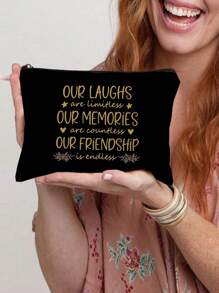 1 szt. Kosmetyczka przyjaciół, prezenty dla przyjaciół, czarna kosmetyczka przyjaciół, kosmetyczki dla kobiet przyjaciół, nasz śmiech nie ma granic, nasza przyjaźń nie ma końca, kosmetyczka podróżna