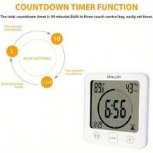Bathroom Clock Waterproof Digital Shower Clock With Suction Cup Alarm Temperature Humidity Hygrometer Thermometer Countdown Timer For Bathroom Kitchen Mini Hanging Hole Stand Clock - White - View 6