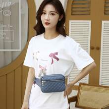 1pc Women Fashion Embroidery Rhombus Fanny Pack, Korean Style Casual Crossbody Chest Bag - Multicolor - View 3