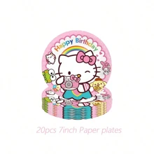 Sanrio Sanrio 42 Pcs Party Decoration Hello Kitty 1pc Tablecover 20 Pcs Plates And 20 Pcs Napkins 1pc Birthday Banner Theme Birthday Party Decoration Favor Sets