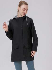 1pc Women's Lightweight Casual Windbreaker Jacket, Water-Resistant Fabric, Solid Color, Button-Front Style