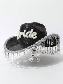 1 قبعة نسائية جديدة مرصعة بالترتر، قبعة عروس مزينة بشعارعروس وحلية نجمية وشماغ، قبعة بحرية غربية، مناسبة للأداء المسرحي، حفلة عيد الميلاد، الزي الأنيق، موضوع قبعة الكاوبوي، مهرجان الموسيقى، المناسبات والأعياد، متعددة الاستخدامات وأنيقة