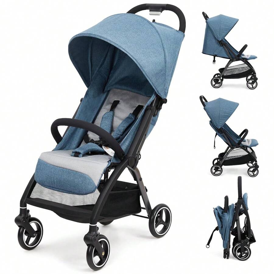 Cochecito plegable Travel Compact Ultraligero para recién nacidos de hasta 22 kg, ligero, apto para viajes, fácil de plegar, compatible con avión, con bolsa de transporte y funda para lluvia, asiento para coche