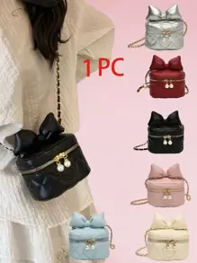 1pc Niche Design High-Grade Diamond Bucket Bag Girl'S Western-Style Chain Bag Ins Style New Fashion Small Fragrance Style Mini Pearl Love Children'S Lipstick Crossbody Accessories Cosmetic Bag Small Bag For Girls Sweet And Cute Bow On The Run Princess Western-Style Chain Bucket Bag Shoulder Crossbody Bag - Bow Bucket Bag - View 3