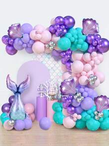 80pcs Purple Mermaid Balloon Garland Arch Kit&4pcs Aluminum Foil Purple Shell&1pc Aluminum Foil Purple Fishtail&2pcs Balloon Accessories, Pastel Pink Purple Teal Blue Clear Latex Balloon With Mermaid Tail Seashell Foil Balloon, For Mermaid Party Decorations Ocean Theme Birthday Party Supplies, Babe Shower Party Backdrop Decorations