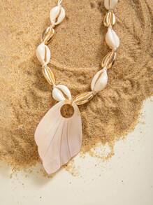 1 件时尚百搭波西米亚贝壳吊坠绳项链，适合女士，适合中东斋月活动、海滩派对、礼物（贝壳尺寸和数量各不相同） - 彩色 - 查看 6