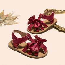 Toddlers' Simple Red Sandals With Bow Decor