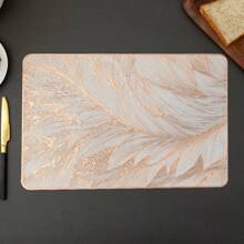 1/2/4/6/8pcs Rectangular Feather Decor Table Mats, High Gloss PVC Foil Heat Insulation Placemats - Multicolor - View 19