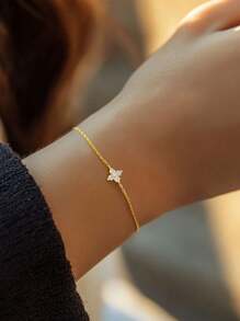 1pc Gorgeous Leaf Clover Bracelet Ladies Jewelry For Women 925 Sterling Silver Exquisite Babysbreath Chain Bracelet Fine Jewelry Gift For Girl's Party For Daily Decor - Crucifer - View 2