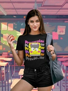 Playera Dama Maestras Bus Letras Preescolar - Negro - Ver 1