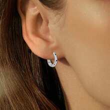 BRLINEY 纯银防过敏女士耳环方晶锆石环形耳环圆形耳环时尚精致耳环生日礼物 - 銀色 - 查看 2