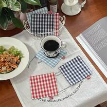 1pc 2-In-1 Square Coaster - Ins Style/Countryside Style, Double-Layered Fabric Insulation Pad, Non-Slip Mat, Decorative Mat, Absorbent Pad, Suitable For Dining Table, Living Room, Bedroom Decor And Use