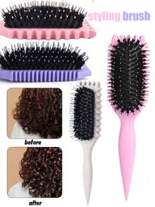 Cepillo definidor de rizo 2025 - Cepillo sin tirones para estilizar y desenredar los rizos de hombres y mujeres - Antiencrespamiento, uso en seco y húmedo, cepillo de pelo, peine, herramientas para el cabello, productos y accesorios para la peluquería, salón de belleza, artículos de viaje esenciales