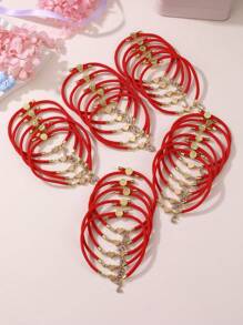 1 Pc/26 Pcs Heart & Letter Charm Bracelet For Girls, Red - Red - View 2