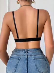 1pc Women's Solid Color Heart Front Closure Comfortable Underwear - Black - View 2