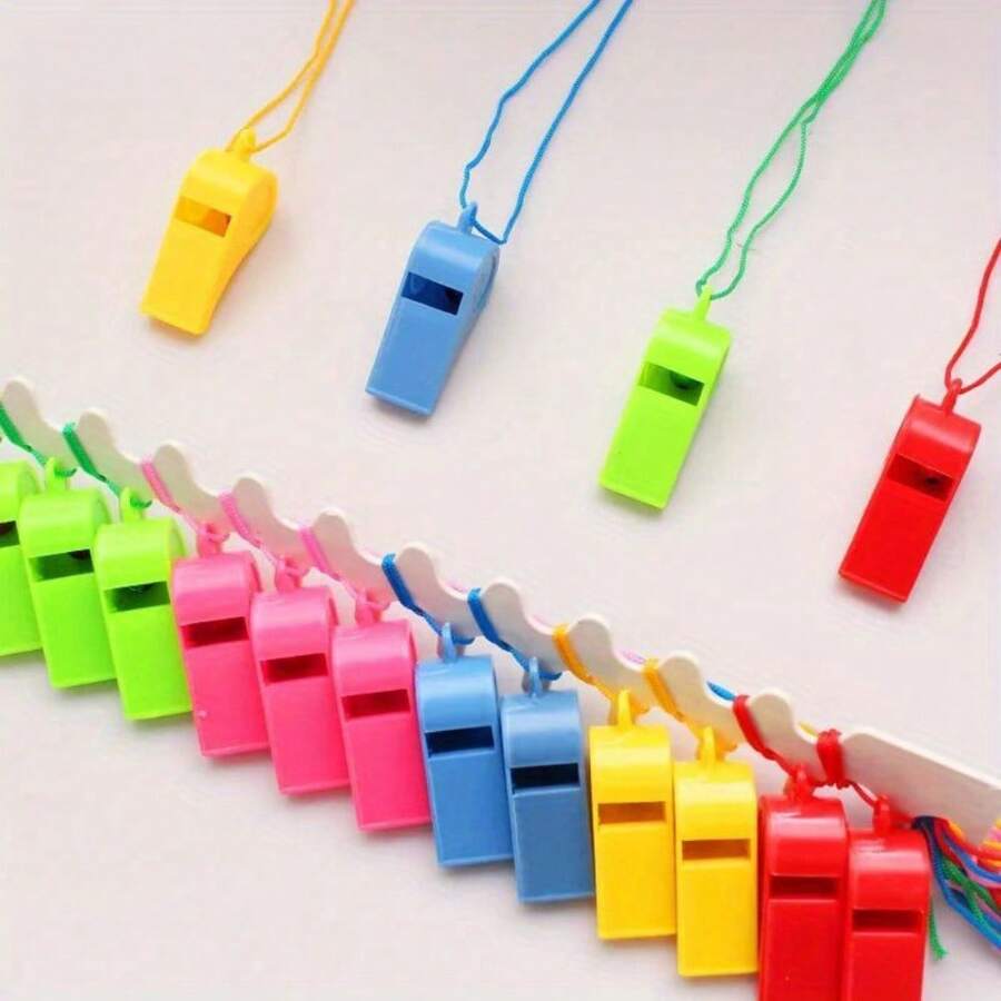 10/20 Vibrant Colored Sports Whistles With Ropes, Made Of High Refractive Index Polymer, Suitable For Coaches, Referees, Cheerleaders, Outdoor Activities (Color Random) - Multicolor - View 1