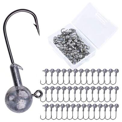 Cabezas de pesca jig de agua salada con anzuelo en forma de barba, anzuelos jig de agua dulce para lubina, cebos de plomo con forma de bola redonda, accesorios de pesca con jigs de plomo afilados