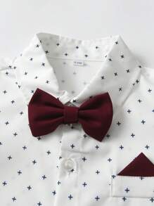 BOARNSEORL 2pcs Baby Boys Gentleman Outfit - Long Sleeve Shirt With Bowknot And Red Suspender Pants, Suitable For Birthday Party, Evening Party, Wedding