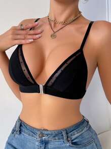 1pc Women's Solid Color Heart Front Closure Comfortable Underwear - Black - View 5