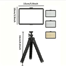 1pc LED Video Light Photography Selfie Dimmable Panel Lighting Photo Studio Live Stream Fill Lamp Three Color With Tripod Stand - Black - View 3